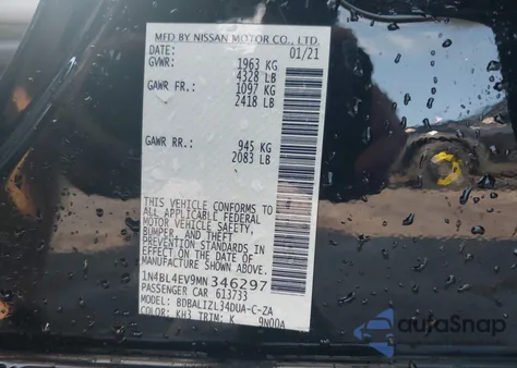 2021 Nissan Altima Sl Fwd z USA, uszkodzony, nr VIN 1N4BL4EV9MN346297